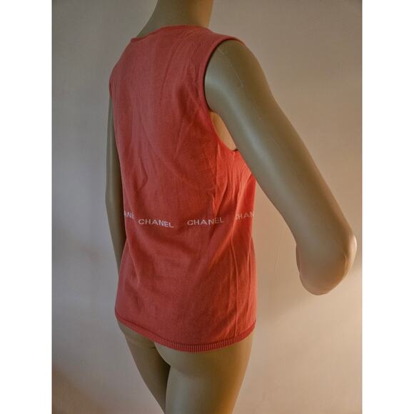 Cute Chanel Coral pink Logo Printed Sleeveless Top M sz - Picture 10 of 13